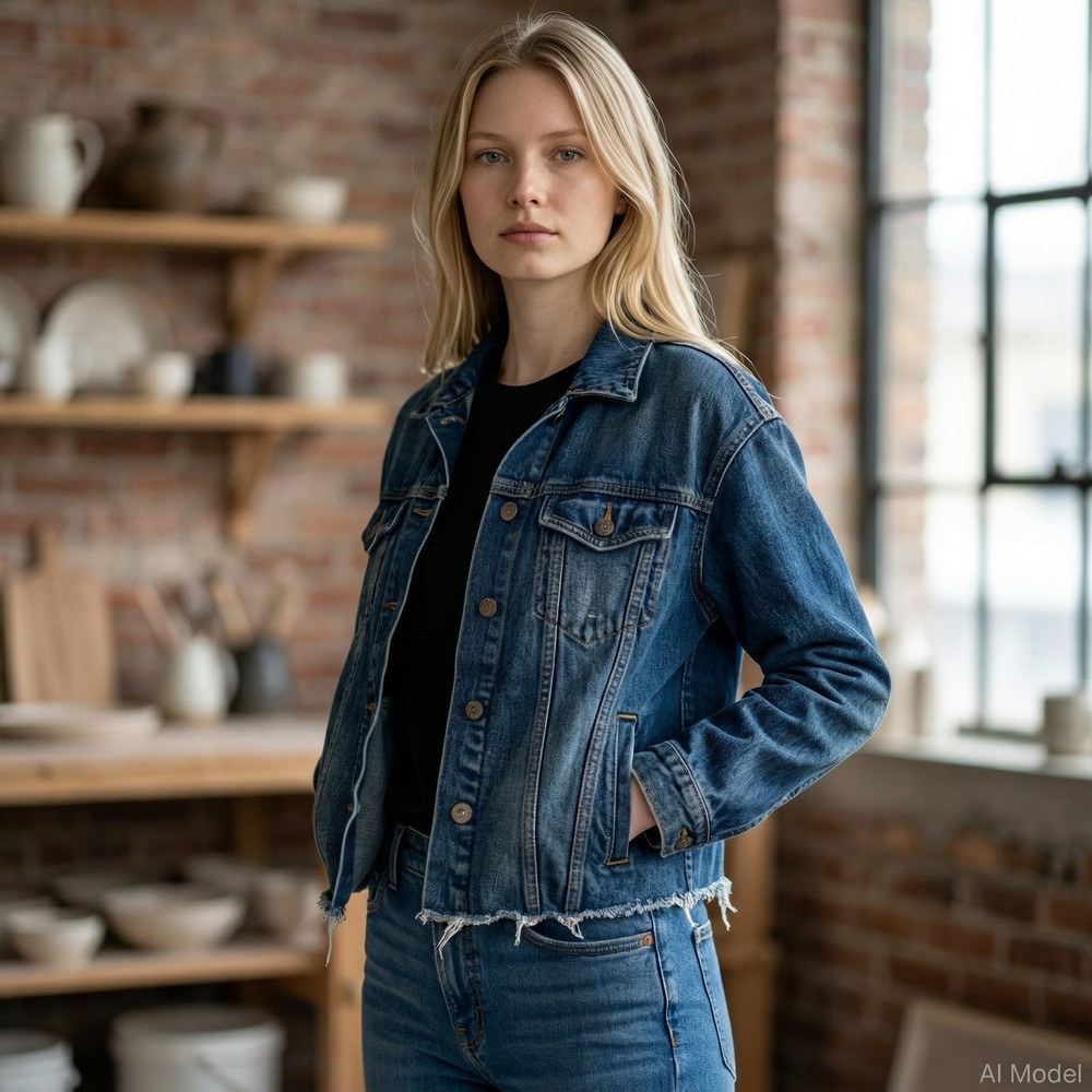 Free People Upcycled Womens Classic Denim Crop‎ Trucker Jacket Size XS OOAK